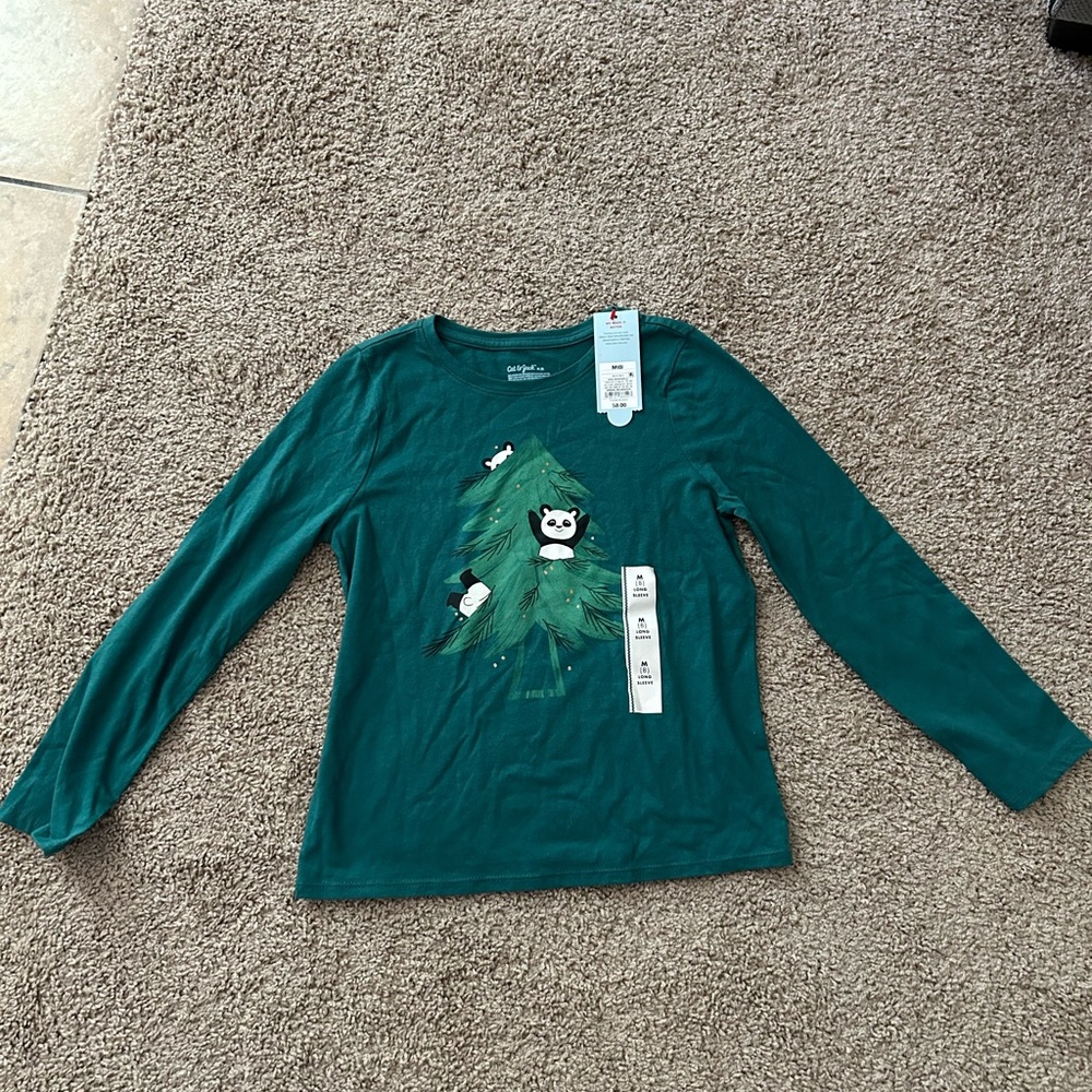 Cat & Jack Green Long Sleeve Tee with Panda and Pine Design